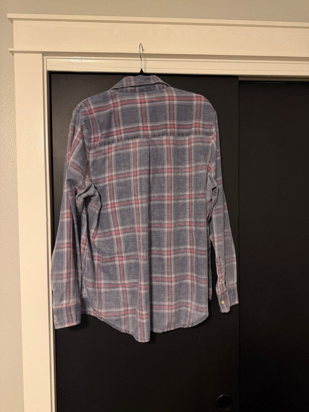Women's Blue and Pink Plaid Button-Down Shirt - Picture 3 of 3